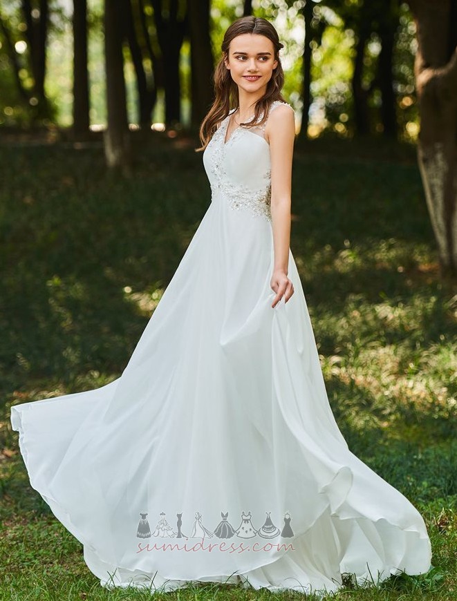 Dantelli Kolsuz Uzun Açık Doğal belden Şifon Düğün Elbise