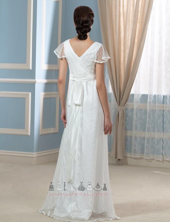 Дантела Империята талията метене влак V-образно деколте Лято сватбена рокля
