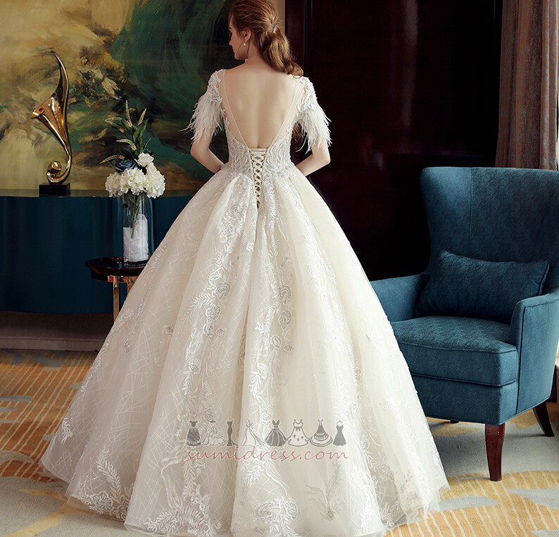 Дантела наслагване Гръб и Органза Открит Кожа Дължина на пода сватбена рокля