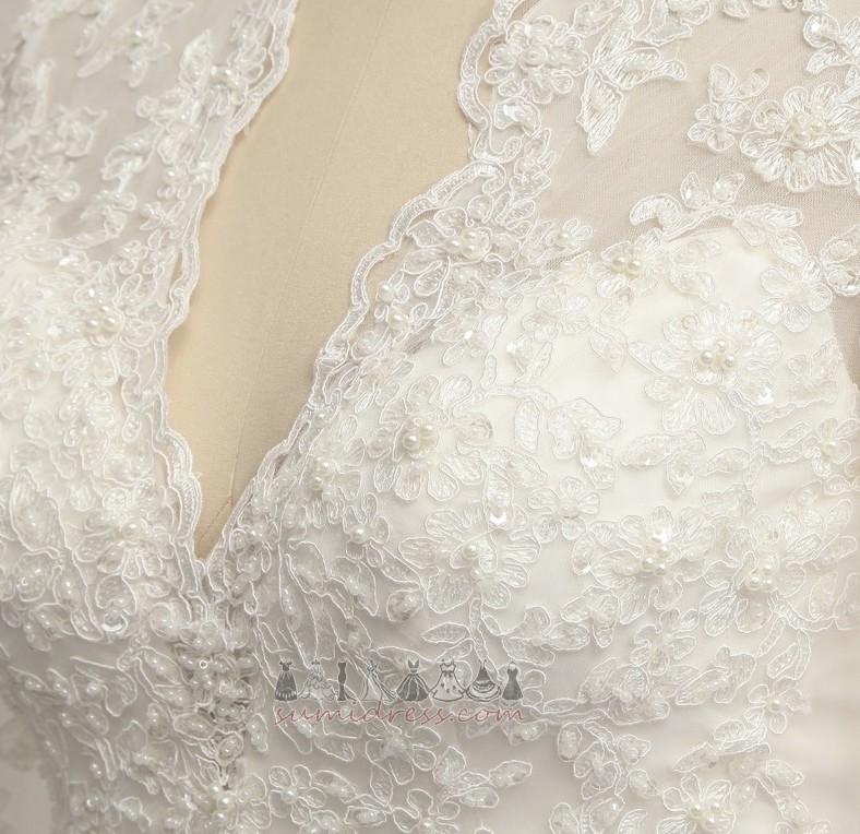 Дълги ръкави Дължина на пода цип нагоре Тениска Кантоване Дантела наслагване сватбена рокля