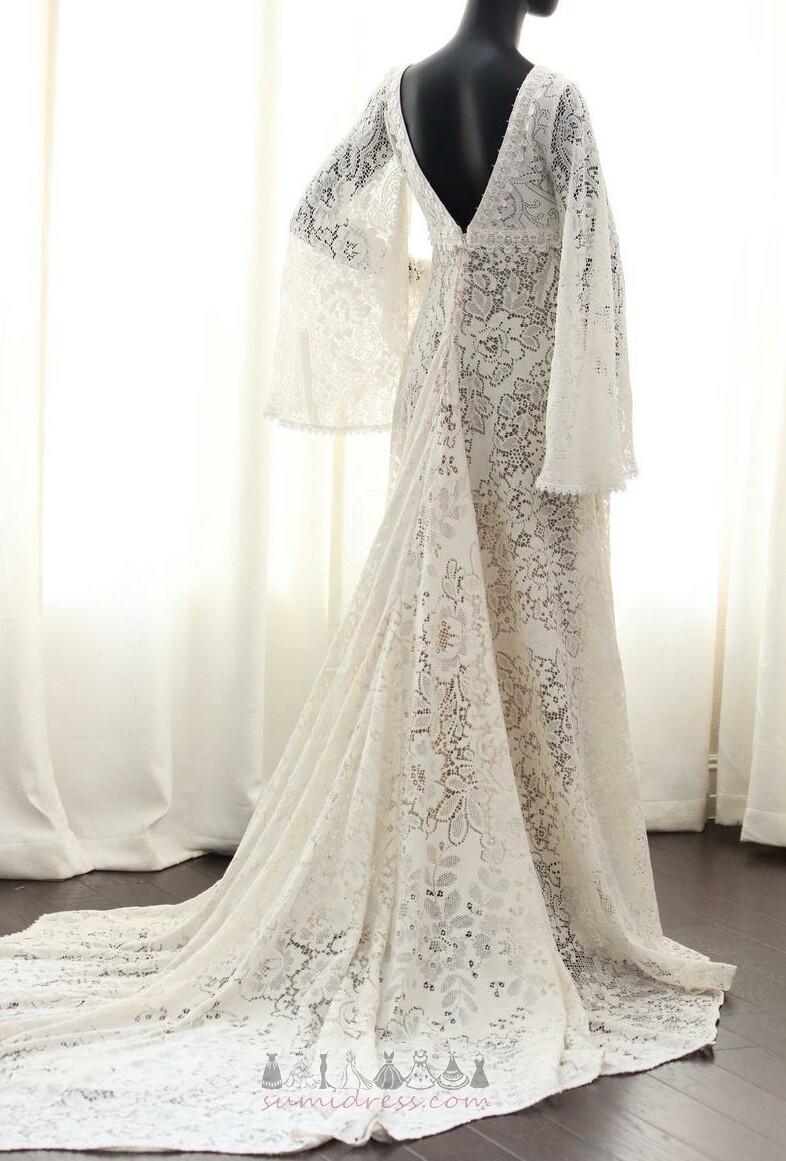 Deep v-Neck Garden Lace Empire Waist Long Sleeves Empire Wedding Dress