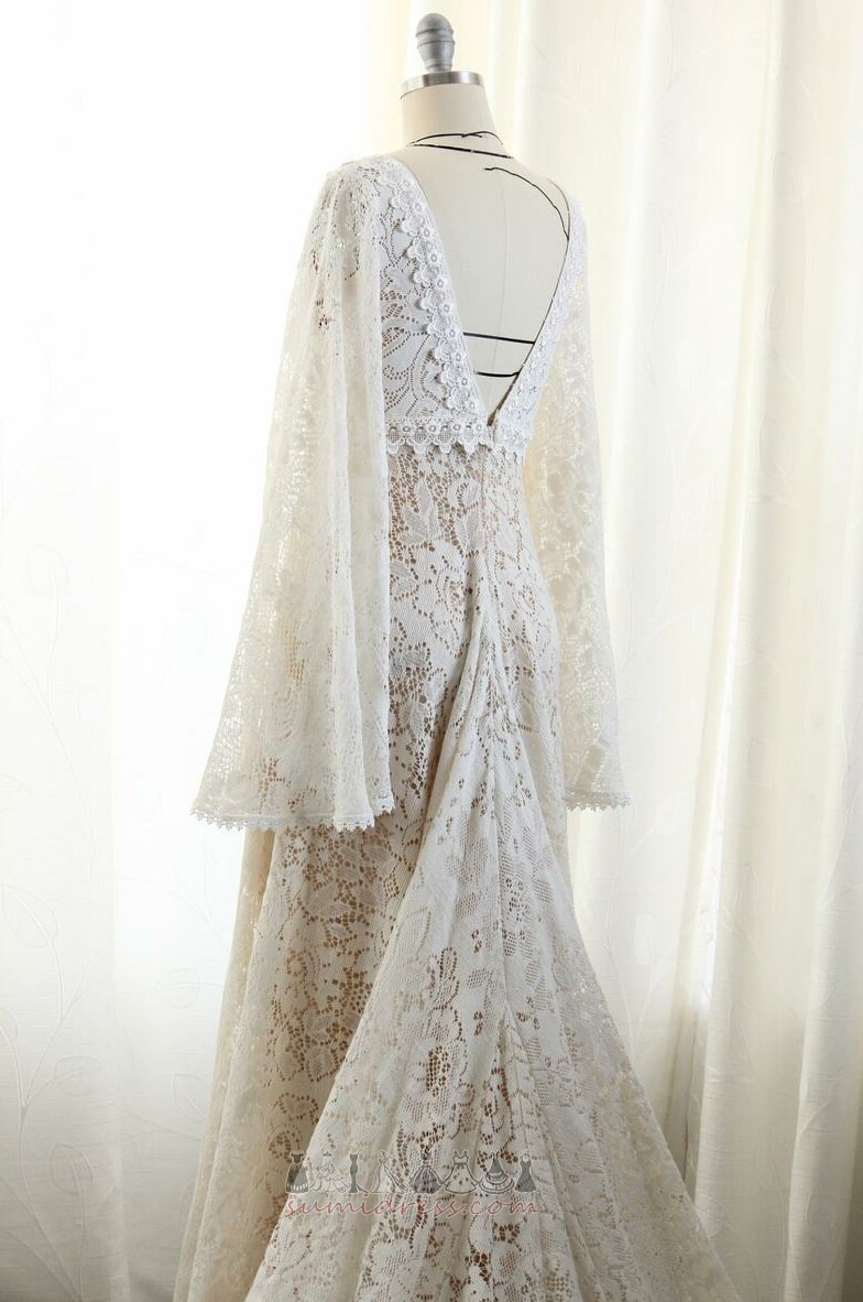 Deep v-Neck Garden Lace Empire Waist Long Sleeves Empire Wedding Dress