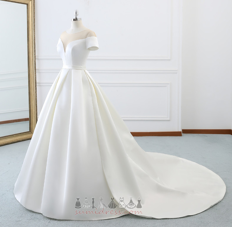 Deep v-Neck Lace-up Floor Length Hall Bateau A-Line Wedding Dress