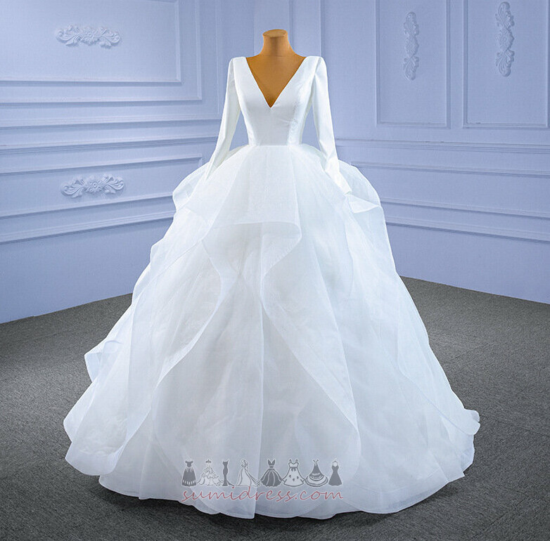 Deep v-Neck Long Inverted Triangle Formal Cascading Lace Wedding Dress