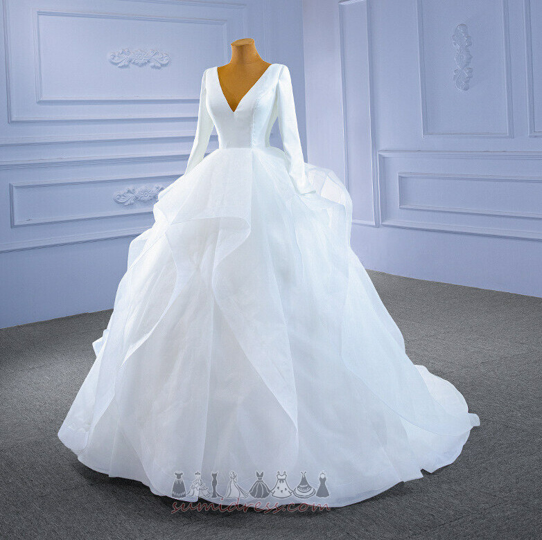 Deep v-Neck Long Inverted Triangle Formal Cascading Lace Wedding Dress