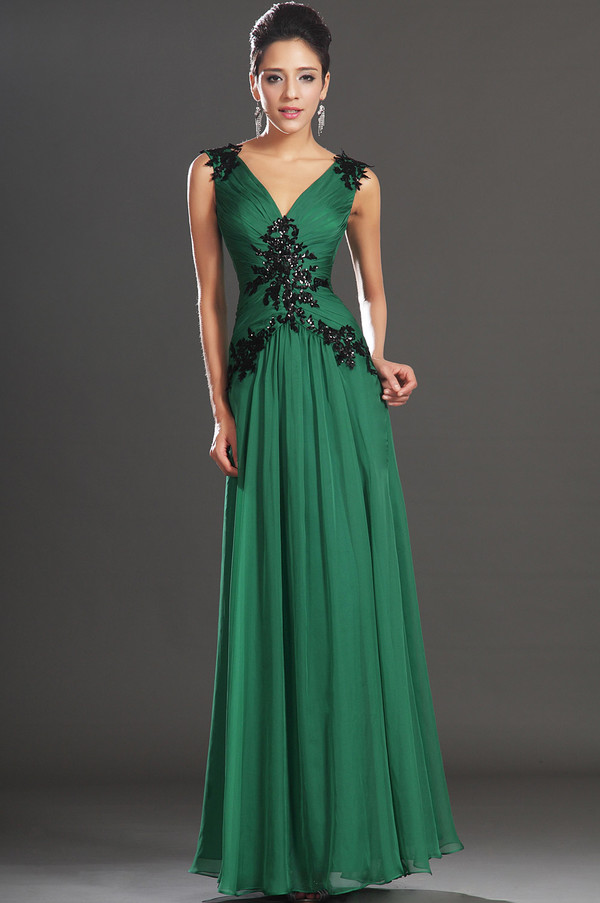 Deep v-Neck Thin Tulle Overlay Elegant Beading Summer Evening Dress