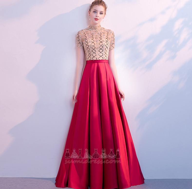 Délka podlahy A-Line Lištování Vysoká krk Satén Střední pasu Plesové šaty