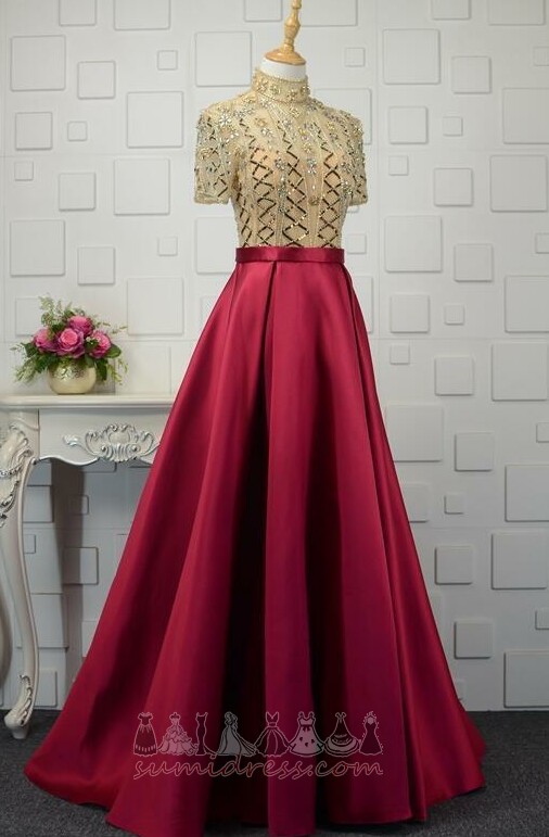 Délka podlahy A-Line Lištování Vysoká krk Satén Střední pasu Plesové šaty