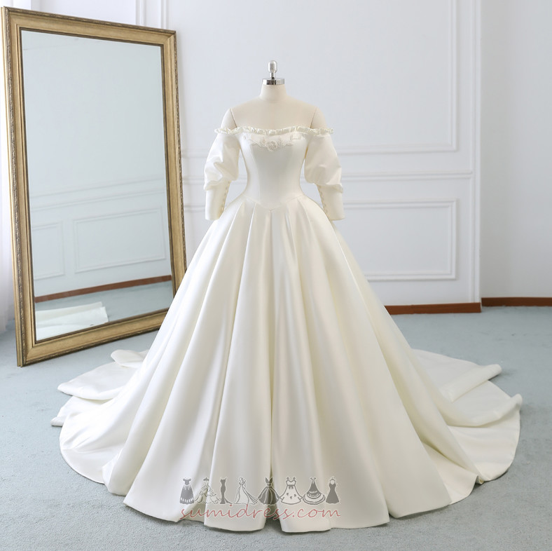 Demure Bateau Church T-shirt Formal Satin Wedding Dress