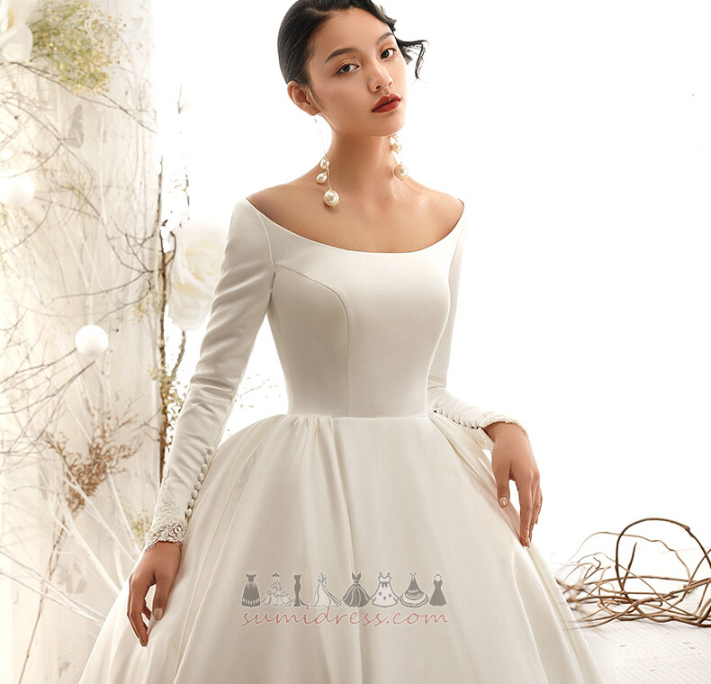 Demure Long Sleeves Royal Train Simple Button A-Line Wedding Dress