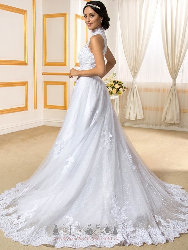 Dikdörtgen Saten Aksanlı yay Zarif Chapel tren Yüksek boyun Düğün Elbise