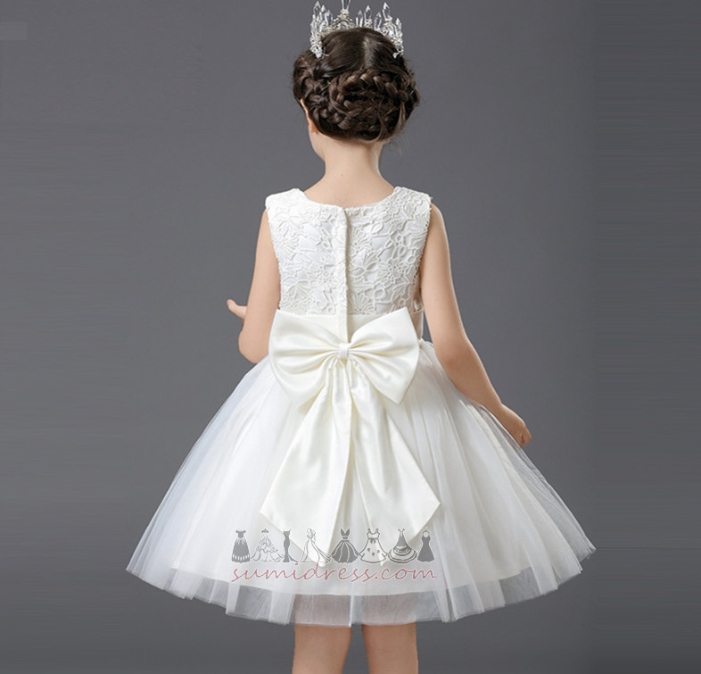 Детей платье A-линия длиной до колена драгоценность тюль Акцентированные лук