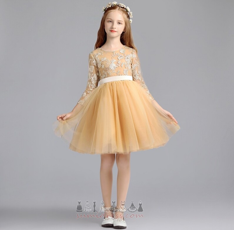 Детей платье Аппликации Молния вверх Природные Талия Три четверти рукава длиной до колена