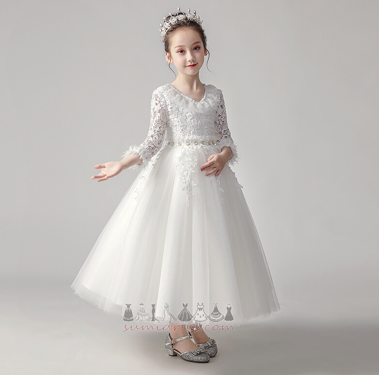 Детей платье Невидимый рукава средний Длина лодыжки Три четверти рукава кружево
