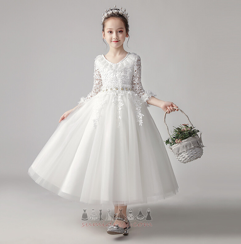 Детей платье Невидимый рукава средний Длина лодыжки Три четверти рукава кружево