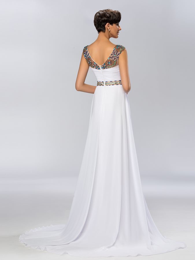 Dlouhý Iluze A-Line Léto Krystal Krátký rukáv Večerní šaty