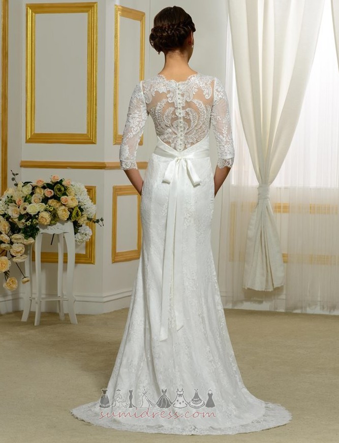Dlouhý Luk Bateau Elegantní Střední Krajka Svatební šaty