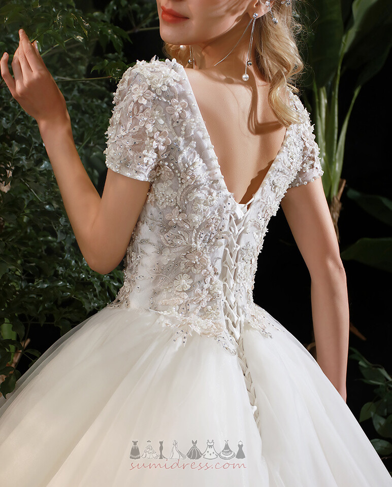 Doğal belden Kısa kollu Çok katmanlı mücevherli korse Bol dökümlü Bir çizgi Düğün Elbise