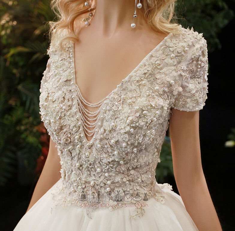 Doğal belden Kısa kollu Çok katmanlı mücevherli korse Bol dökümlü Bir çizgi Düğün Elbise