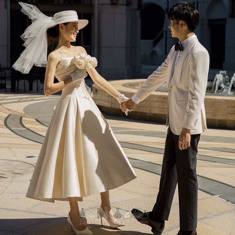 Dolžina čaj Naravni pasu Preprosta Zunanji Brez naramnic Brez rokavov Poročna obleka