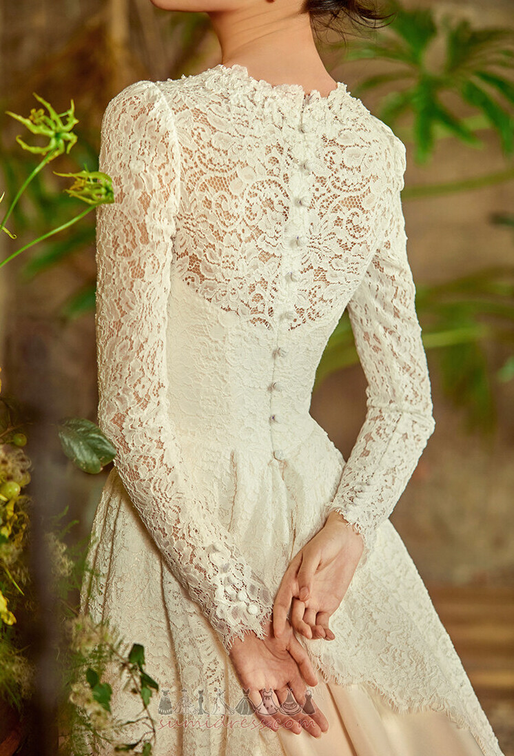 довгі рукави кнопка Довго природні Талія блискавка вгору зима Весільна сукня