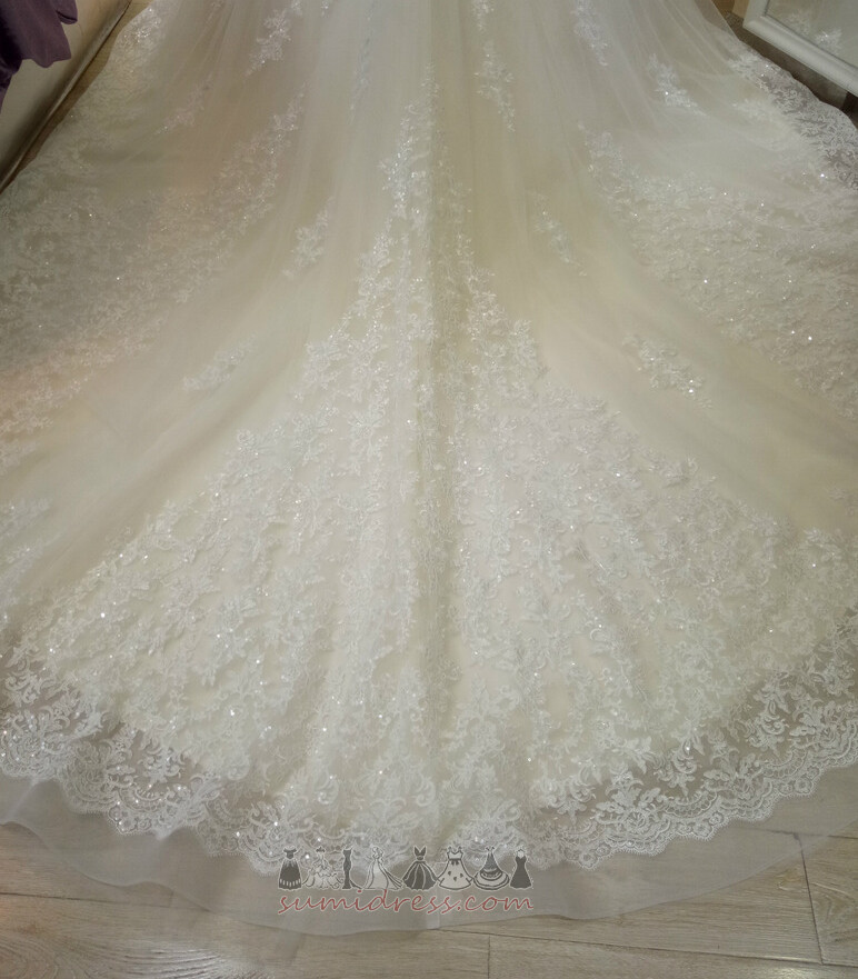 Довго блоковані рукава Босоніжки весна природні Талія органза Весільна сукня