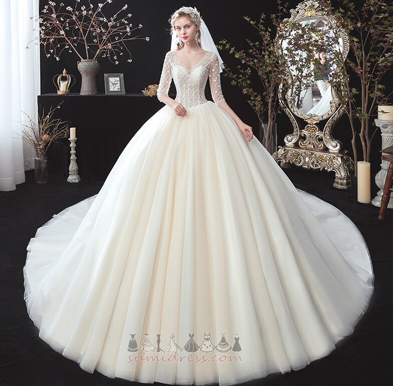 Довго формальний Босоніжки тюль аплікації зима Весільна сукня