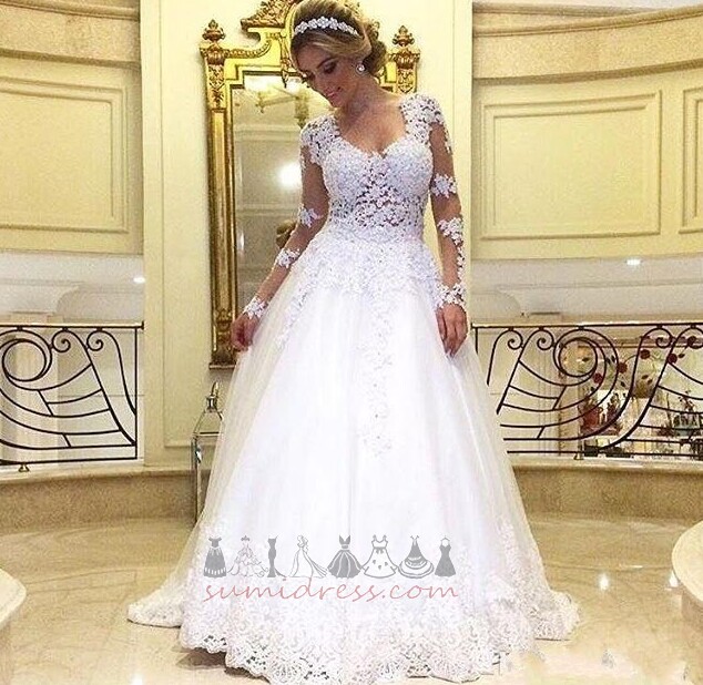 Довго Глибокий V шиї атлас потовщення довгі рукави Елегантний Весільна сукня