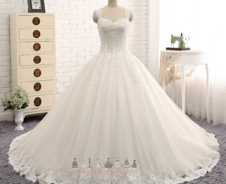 Довго лінія весна прикрашений ліф широкі ремені атлас Весільна сукня