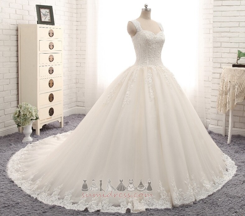 Довго лінія весна прикрашений ліф широкі ремені атлас Весільна сукня