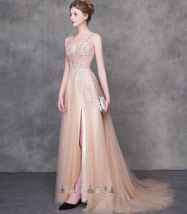 Довго розкішний прикрашений ліф V-подібним вирізом середа природні Талія Вечірня сукня