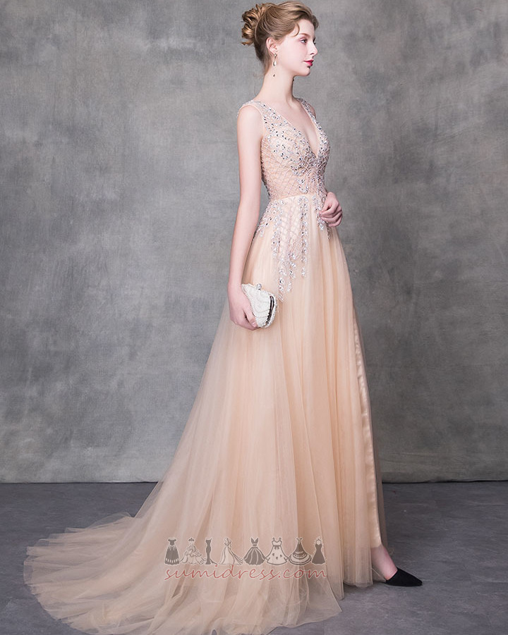Довго розкішний прикрашений ліф V-подібним вирізом середа природні Талія Вечірня сукня