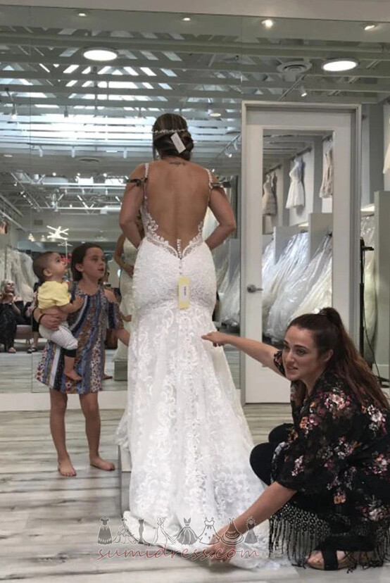 Довго середа безрукавний розгортки поїзд Мереживо Overlay мереживо Весільна сукня