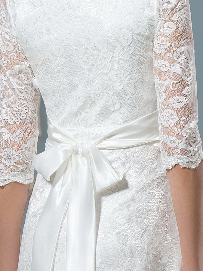 довжина коліна половина рукава Елегантний ілюзія рукава падати Весільна сукня