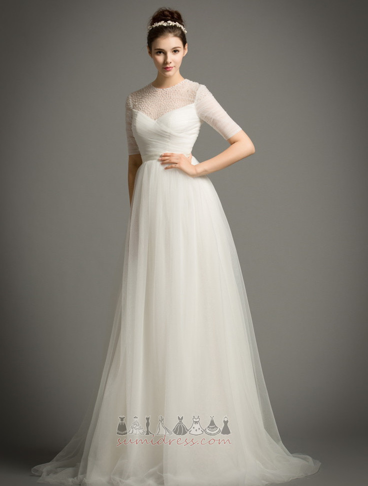 довжина підлоги блискавка вгору літо половина рукава драпіровані лінія Весільна сукня