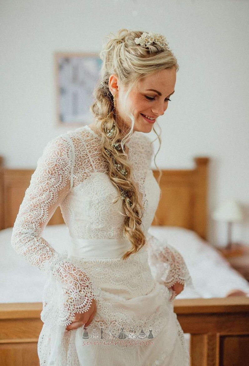 довжина підлоги мереживо ілюзія рукава драпіровані блискавка вгору Весільна сукня