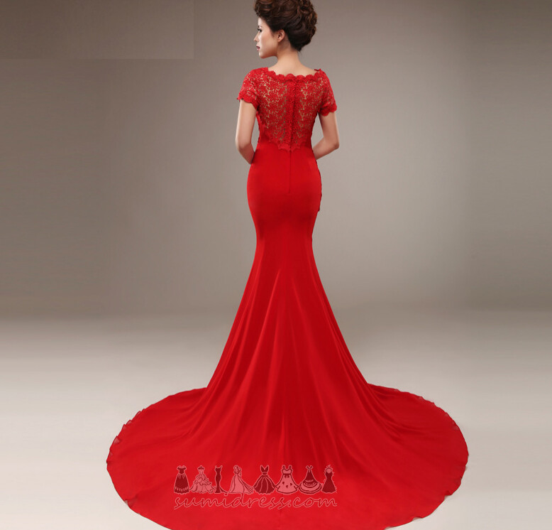 Dragkedja Bara axlar Chic Spets Korta ärmar Spets Bröllopsklänning