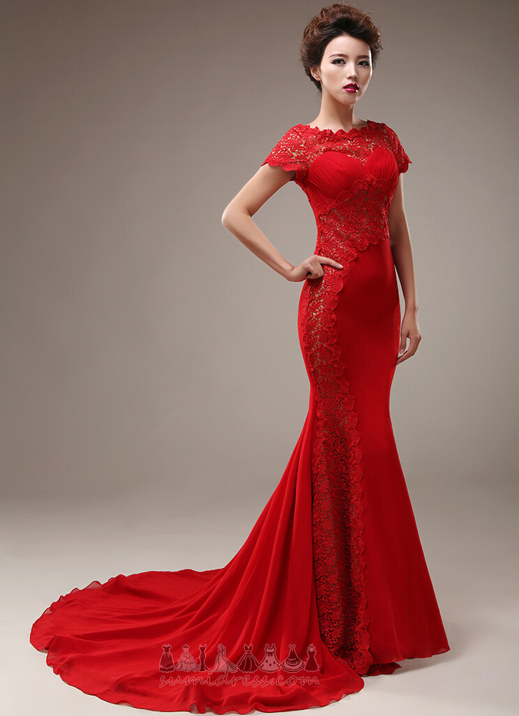 Dragkedja Bara axlar Chic Spets Korta ärmar Spets Bröllopsklänning