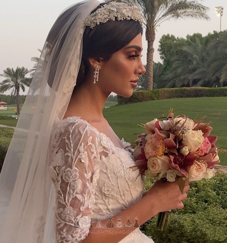 Dragkedja Hall V-ringning Korta ärmar Tyll Medium Bröllopsklänning