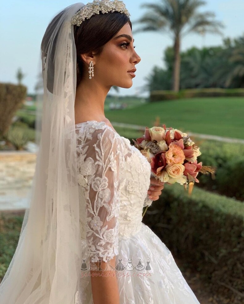 Dragkedja Hall V-ringning Korta ärmar Tyll Medium Bröllopsklänning