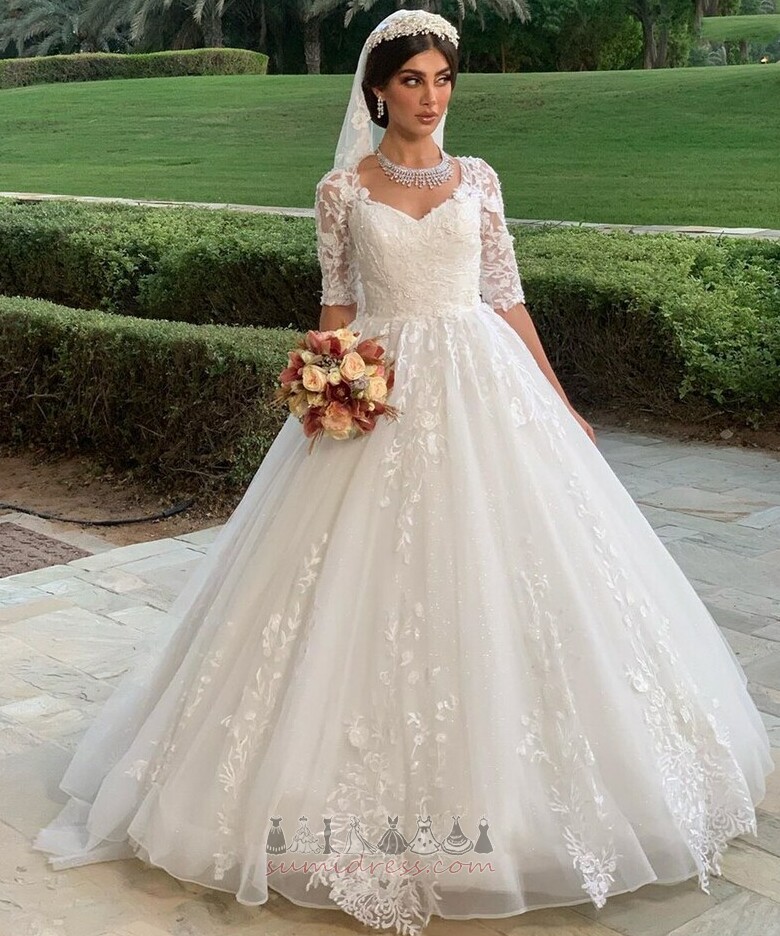 Dragkedja Hall V-ringning Korta ärmar Tyll Medium Bröllopsklänning