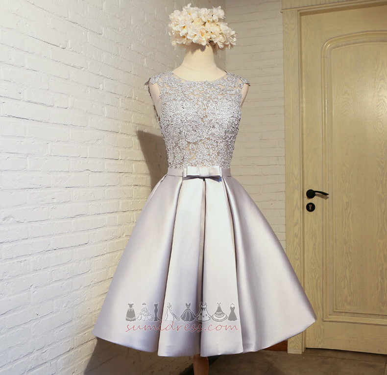 Dramatic Zipper Up Knee Length Bow Sleeveless A-Line Bridesmaid Dress