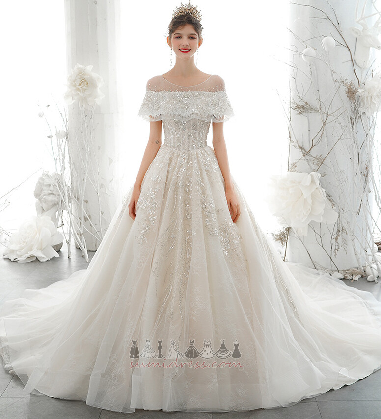 Draped Capped Sleeves Scoop Starry Sleeveless Lace-up Wedding gown