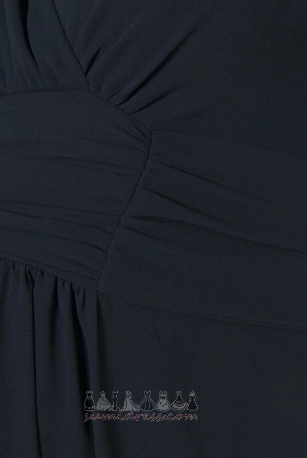 Draped Chiffon Simple Short Sleeves V-Neck High Covered Evening Dress