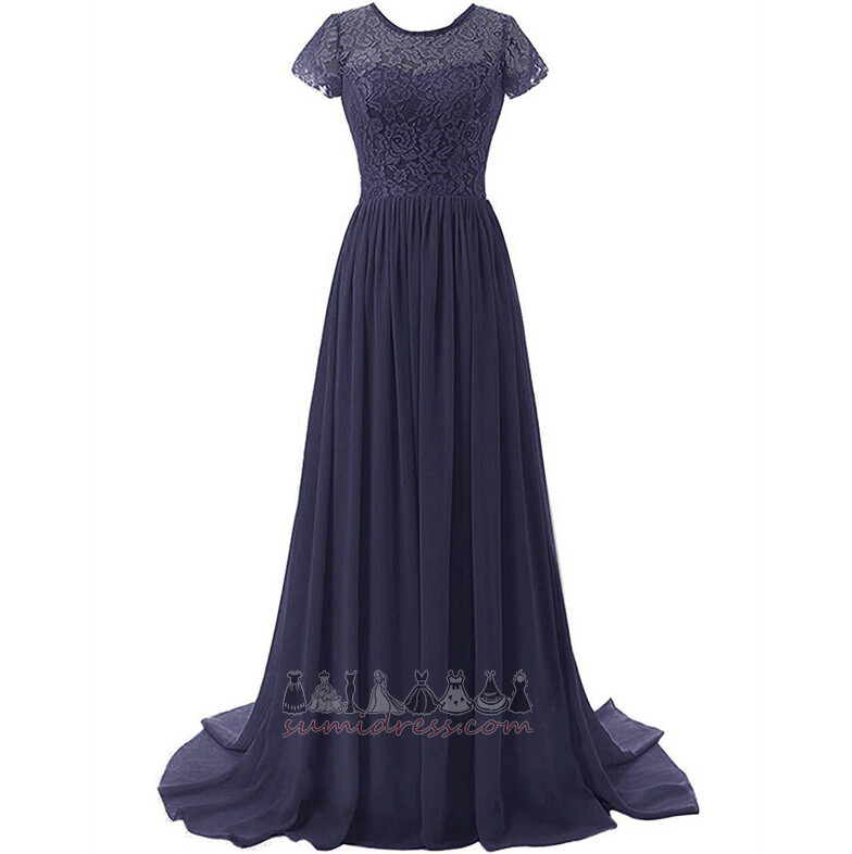 Draped Jewel Sale Short Sleeves Natural Waist Chiffon Evening Dress