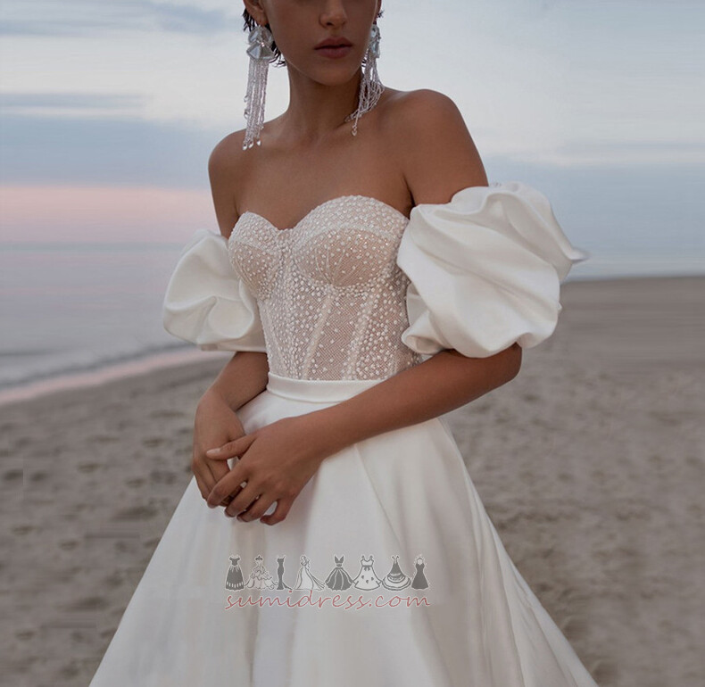 Draped Pouf Sleeves Satin Sale Backless A-Line Wedding Dress