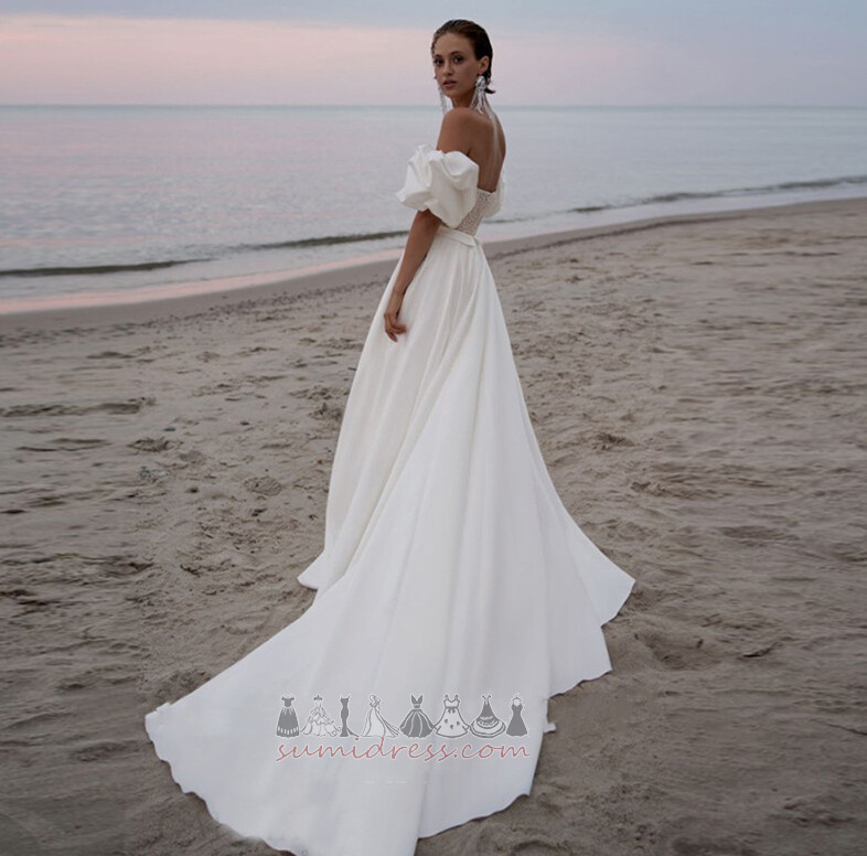 Draped Pouf Sleeves Satin Sale Backless A-Line Wedding Dress