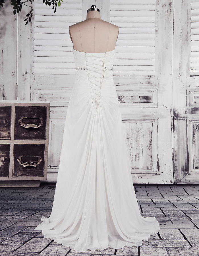 Draped Rectangle Sweetheart Sleeveless Floor Length Sweep Train Wedding gown