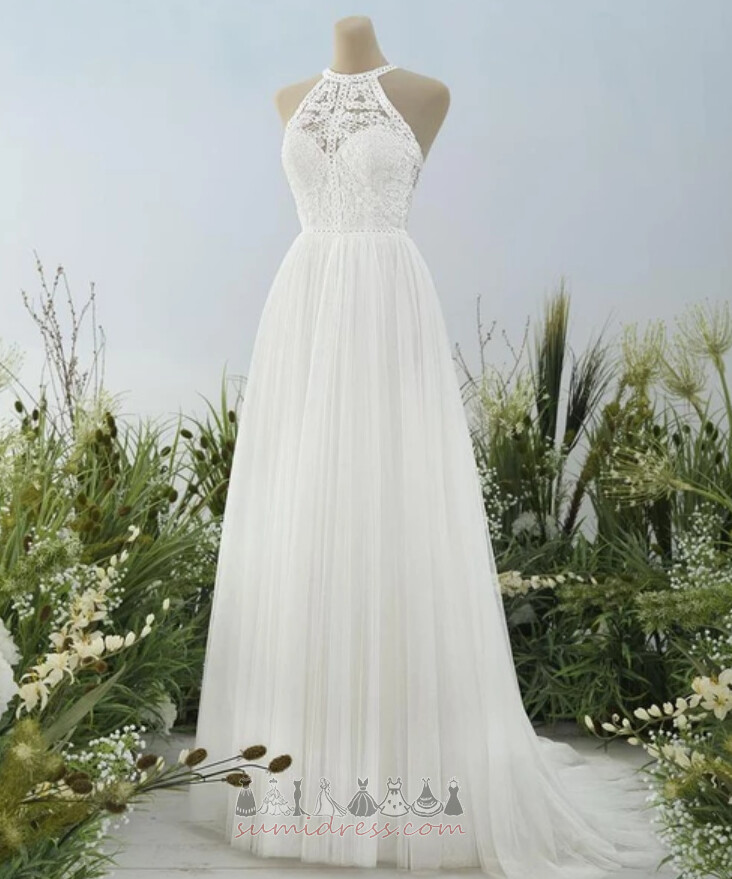 Draped Sheer Tilbage A-linje Elegant Lace Naturlig Talje Bryllupskjole