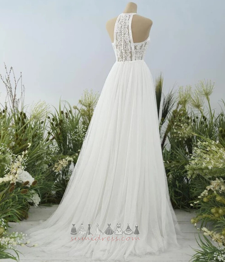Draped Sheer Tilbage A-linje Elegant Lace Naturlig Talje Bryllupskjole